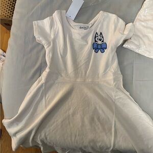 White Kids Dress with Blue Graphic